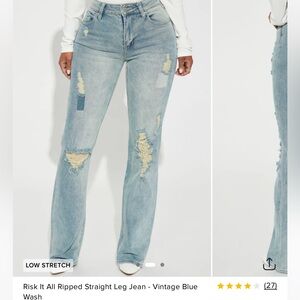 Risk It All Ripped Straight Leg Jeans - Blue